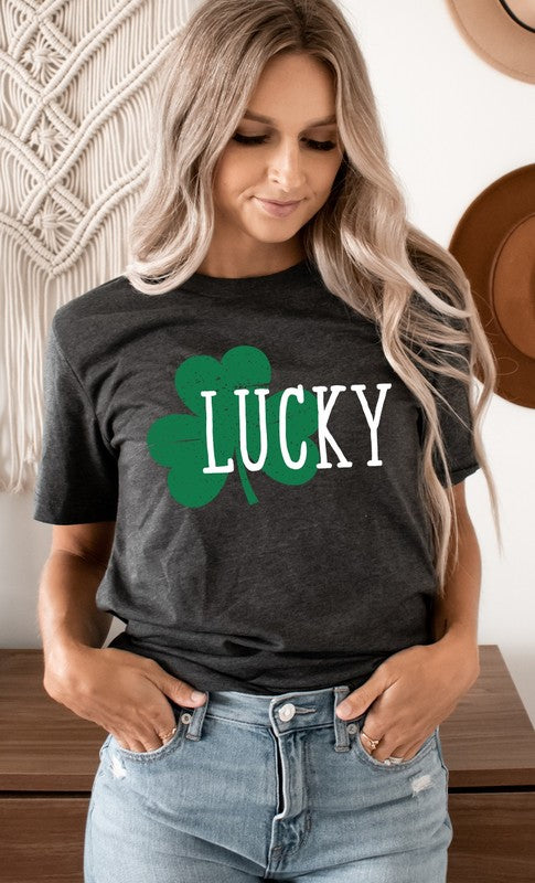 White Lucky with Green Shamrock Graphic Tee