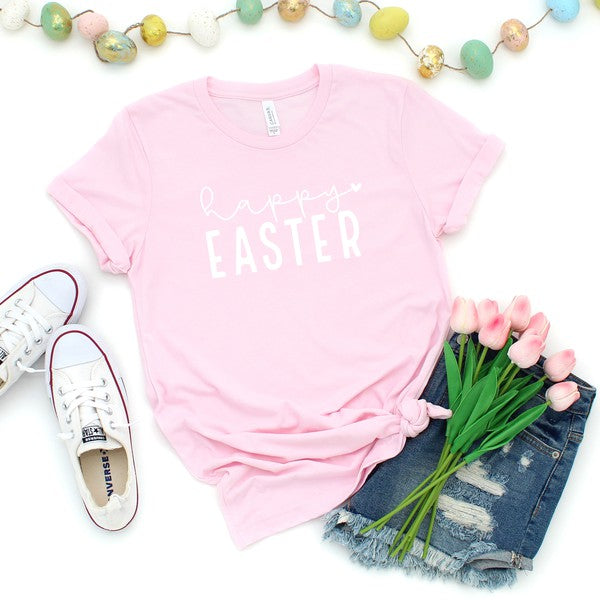 Happy Easter With Heart Short Sleeve Graphic Tee