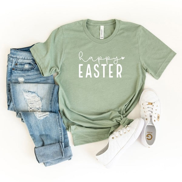 Happy Easter With Heart Short Sleeve Graphic Tee