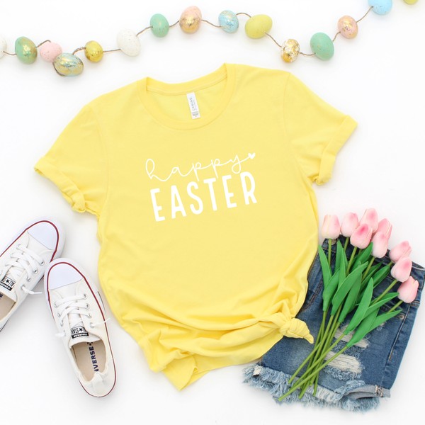 Happy Easter With Heart Short Sleeve Graphic Tee