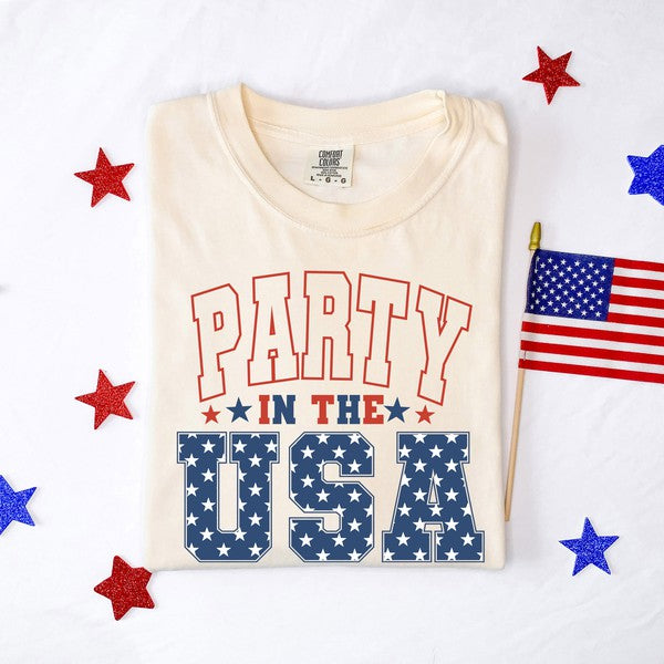 Retro Party In The USA Stars Garment Dyed Tee