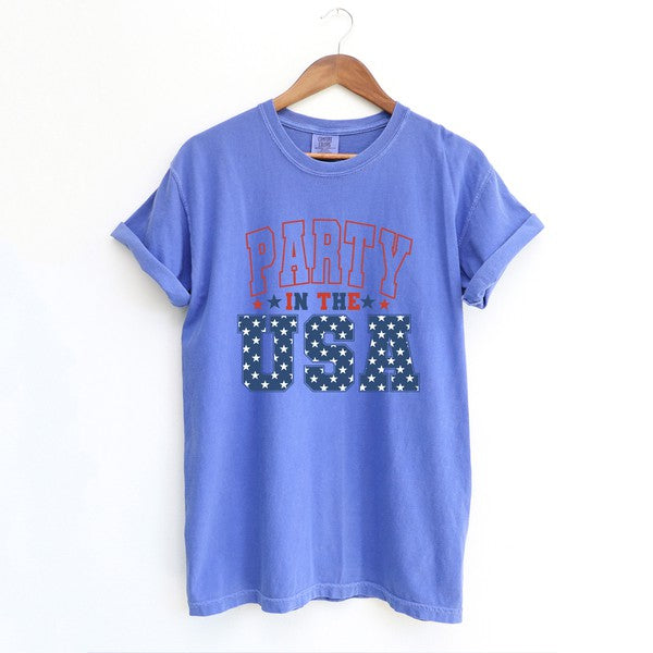Retro Party In The USA Stars Garment Dyed Tee