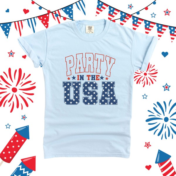 Retro Party In The USA Stars Garment Dyed Tee