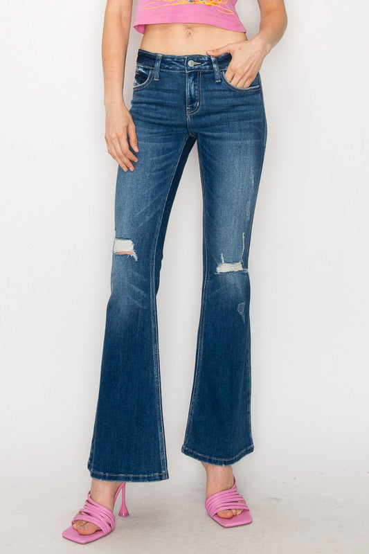PLUS SIZE - LOW RISE STRETCH VINTAGE FLARE JEANS