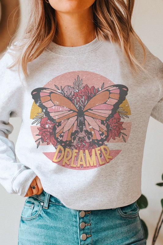 FLORAL BUTTERFLY DREAMER GRAPHIC SWEATSHIRT