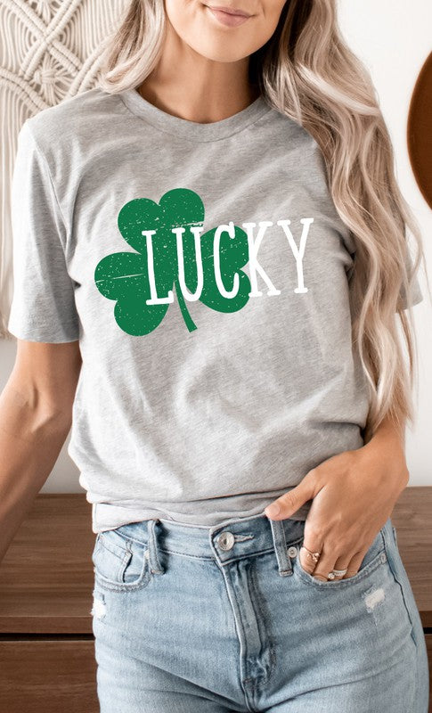 White Lucky with Green Shamrock Graphic Tee