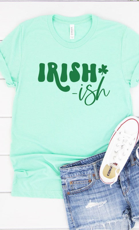 Irish ish green shamrock graphic tee