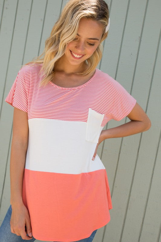 PLUS STRIPE SOLID MIXED TOP