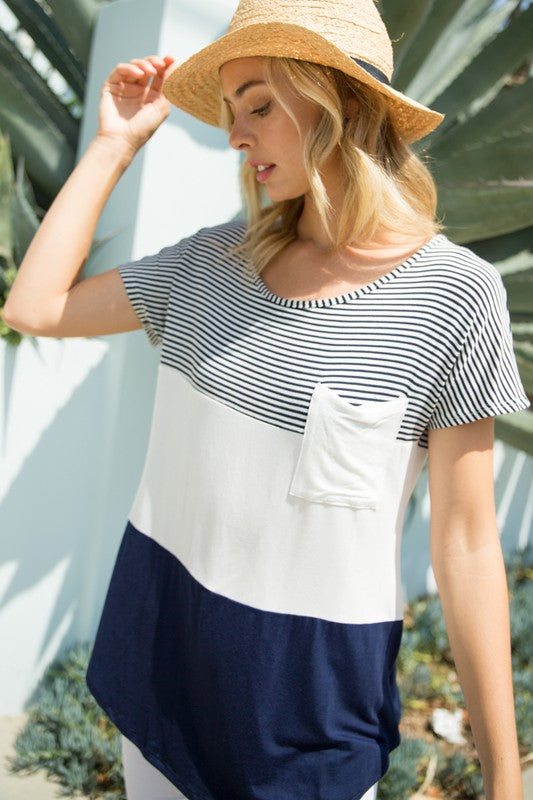 PLUS STRIPE SOLID MIXED TOP