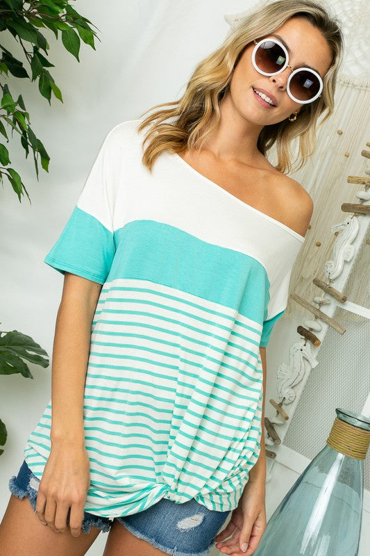 PLUS STRIPE MIX ONE SHOULDER TOP