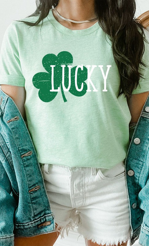 White Lucky with Green Shamrock Graphic Tee