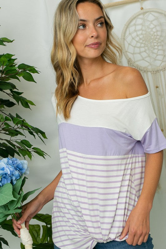 PLUS STRIPE MIX ONE SHOULDER TOP