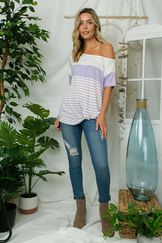 PLUS STRIPE MIX ONE SHOULDER TOP