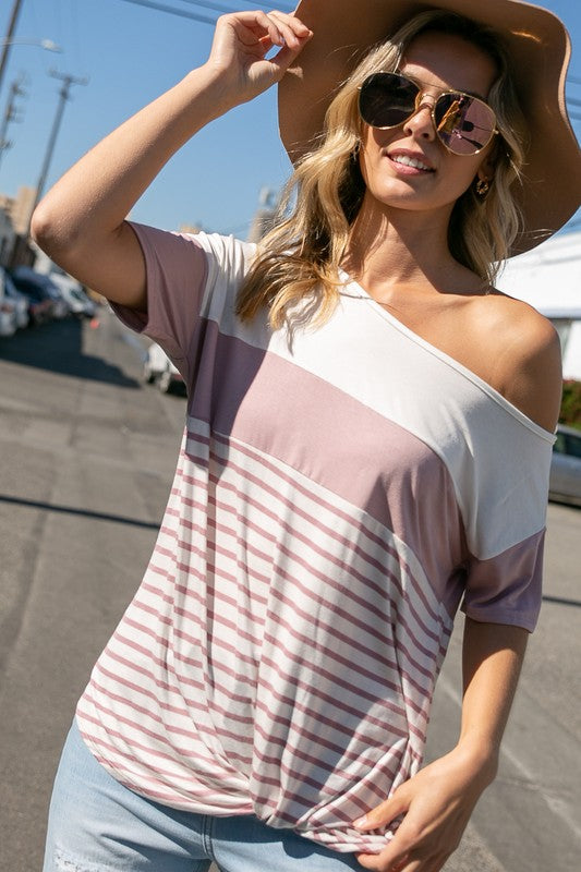 PLUS STRIPE MIX ONE SHOULDER TOP