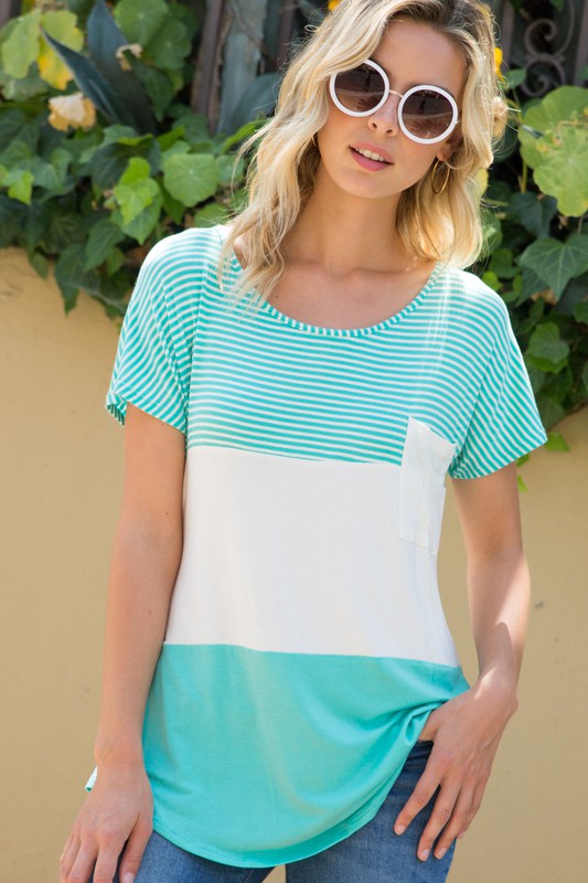 PLUS STRIPE SOLID MIXED TOP